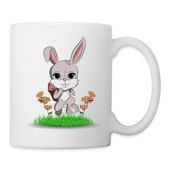 Lapin de Pâques avec des oeufs de Pâques dans le panier - Mug blanc - blanc - Droite