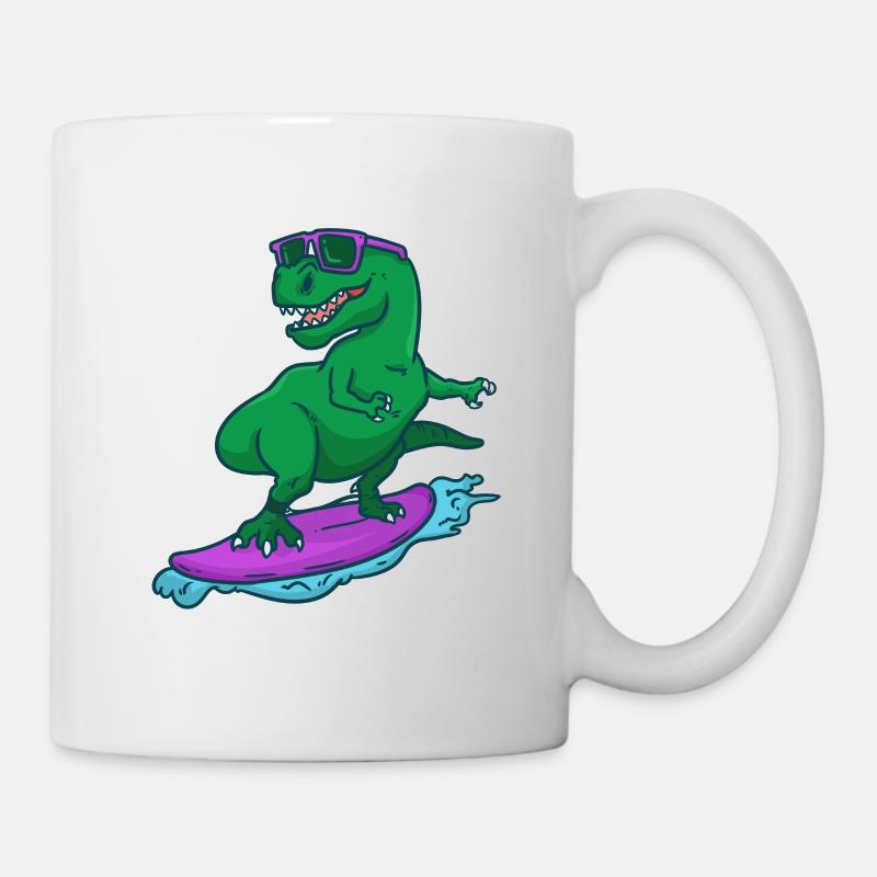 Surfer Dino T-Rex auf Surfbrett Surfer Geschenk - Tasse - Weiß