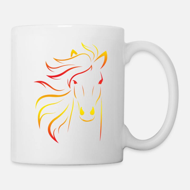 Tête de cheval silhouette orange jaune rouge cadeau - Mug blanc - blanc