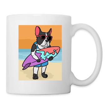 Dogge Surft Pitbull Surf - Tasse - Weiß - Rechts