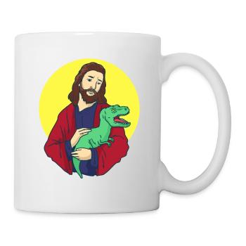 Jesus mit Dino im Arm - T-Rex und Christus - Tasse - Weiß - Rechts
