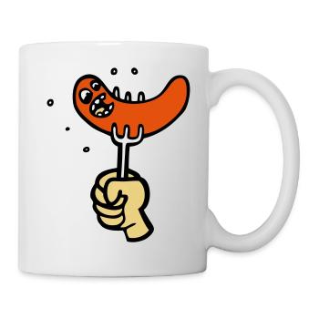 dessin saucisse cartoon BBQ drôle - Mug blanc - blanc - Droite