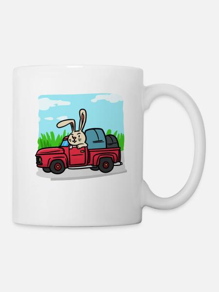 Hase mit dem Auto auf der Reise - Tasse - Weiß