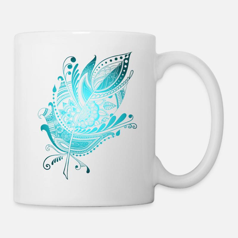 Plume Zentangle bleu - Mug blanc - blanc