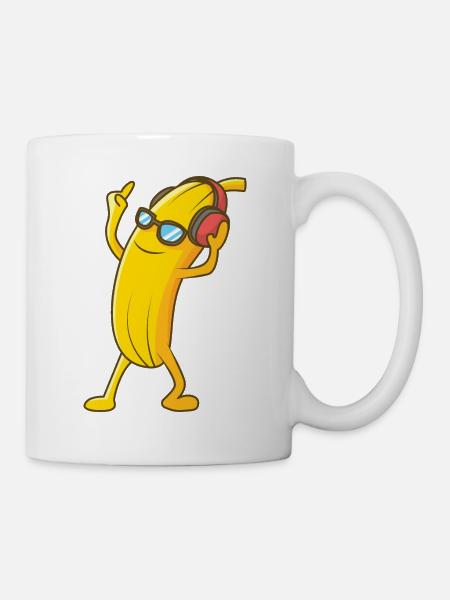 Disco banana with cool headphones - Mug - white