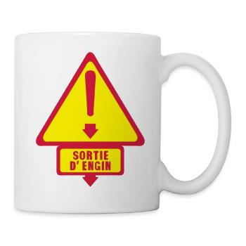 sortie engin panneau danger fleche - Mug blanc - blanc - Droite