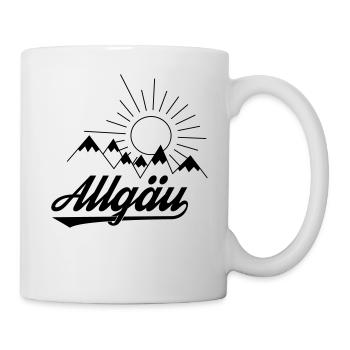 Allgäu Schriftzug mit Bergen und Sonne - Geschenk - Tasse - Weiß - Rechts