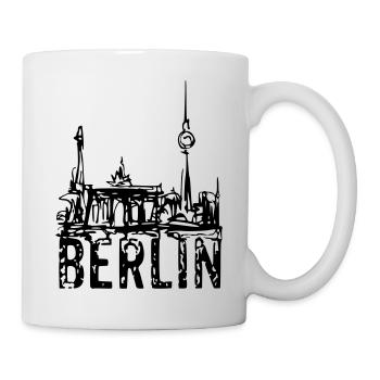 Berlin, Fernsehturm, Brandenburger Tor, Zeichnung - Tasse - Weiß - Rechts