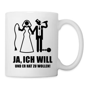 Ja, Ich Will … (Braut / Junggesellinnenabschied B) - Tasse - Weiß - Rechts