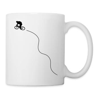 Mountainbiker fährt bergauf mit kurviger Spurlinie - Tasse - Weiß - Rechts