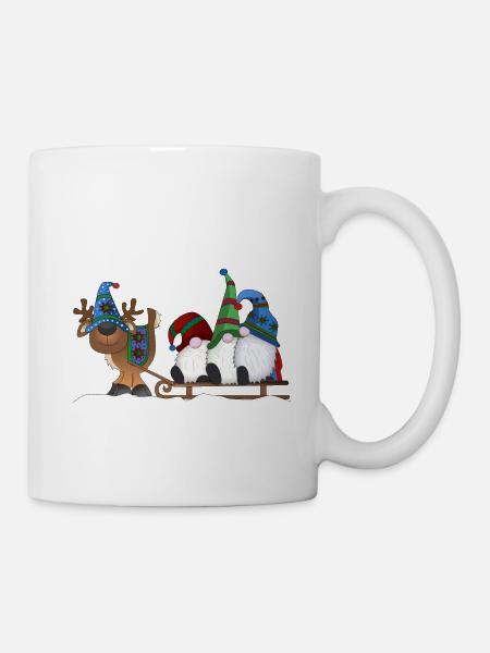 Christmas gnomes with reindeer sleigh - Mug - white