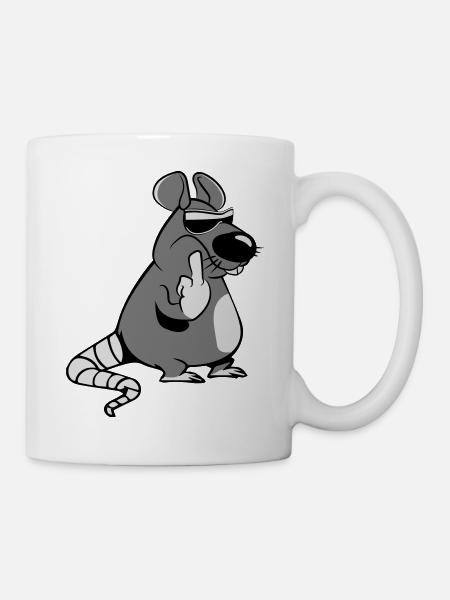 ratte stinkefinger witzig böse cool sonnenbrille - Tasse - Weiß