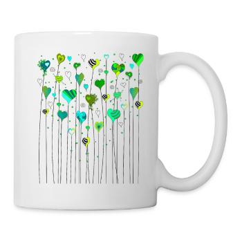 Herzen auf Stiel grüne Herzen herzlichen Dank - Tasse - Weiß - Rechts