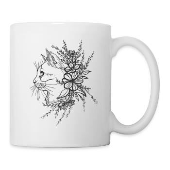 Cat with Flowers Tattoo Art Cat Flowers Art - Mug - white - Right