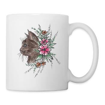 Cat with Flowers Tattoo Art Cat Flowers colorful - Mug - white - Right