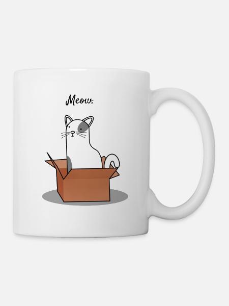 Chat mignon assis dans son carton préféré. - Mug blanc - blanc