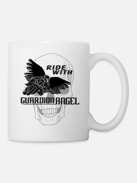 Motorrad Fahren mit Schutzengel - Tasse - Weiß