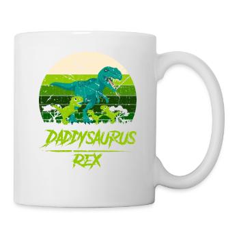 Daddysaurus Rex Drei Kinder Retro Vintage Geschenk - Tasse - Weiß - Rechts