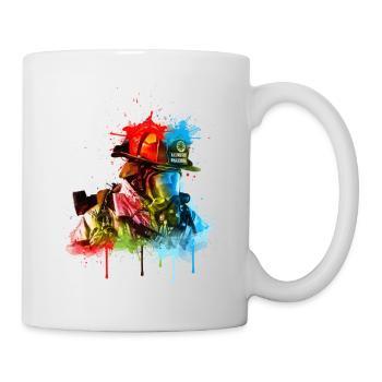 Fire Brigade Emergency Worker with Respiratory Protection Drawing - Mug - white - Right