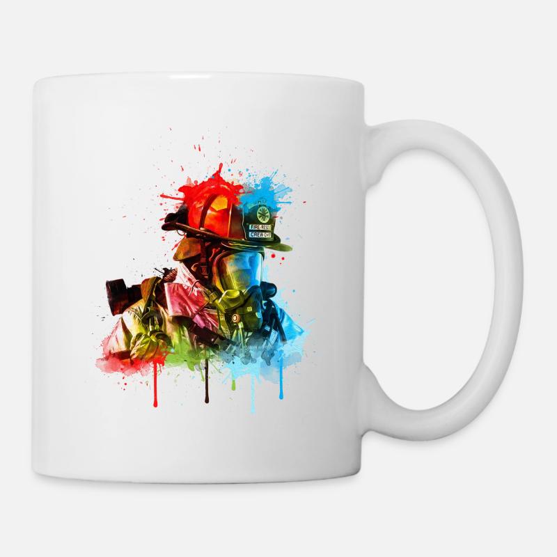 Fire Brigade Emergency Worker with Respiratory Protection Drawing - Mug - white
