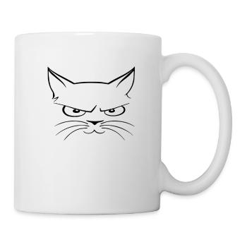 A grim at the same time mischievous smiling cat - Mug - white - Right
