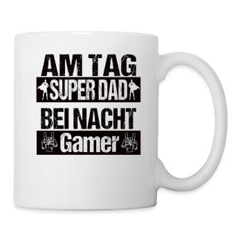 Dad Shirt Super Dad am Tag Gamer bei nacht Spruch - Tasse - Weiß - Rechts