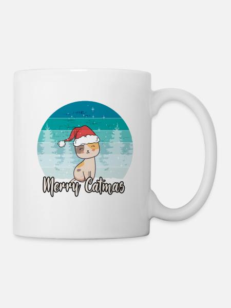 Merry Catmas | Katze Mieze Kätzchen XMas Geschenk - Tasse - Weiß