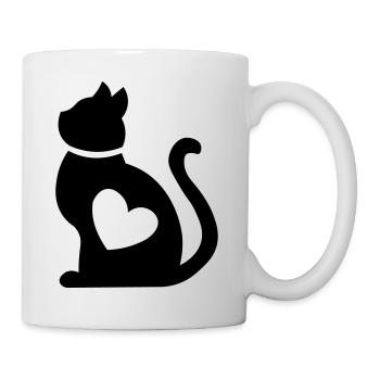 Katze mit Herz <3 Geschenk für Katzenliebhaber - Tasse - Weiß - Rechts