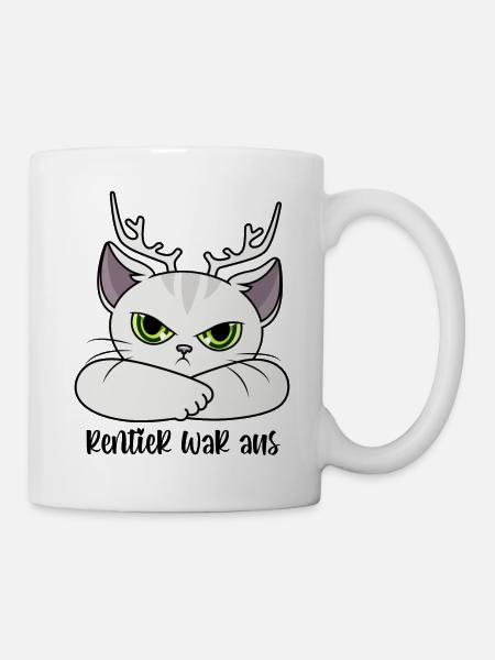 Rentier war aus Katze Lustige Sprüche Weihnachten - Tasse - Weiß