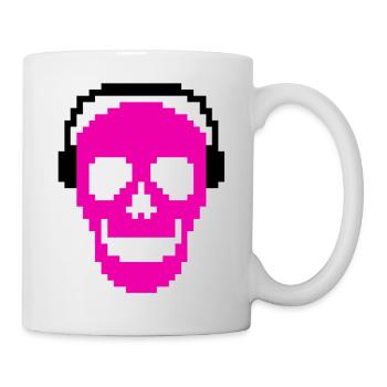 Pixel Schädel Skull Totenkopf mit Kopfhörern - Tasse - Weiß - Rechts