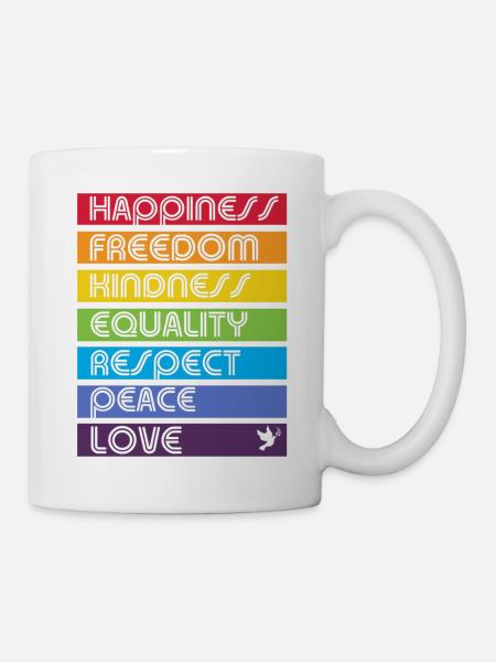 Bonheur arc-en-ciel, liberté, paix et amour - Mug blanc - blanc