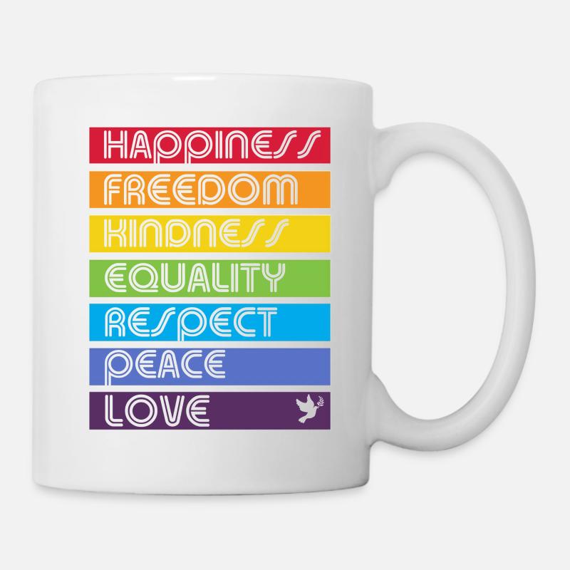 Rainbow Happiness, Freedom, Peace and Love - Mug - white