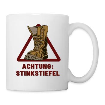 Achtung Stinkstiefel schwarzer Humor - Tasse - Weiß - Rechts