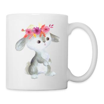 Tierkind Tier Baby Blumenkranz Kinder Wald Hasen - Tasse - Weiß - Rechts