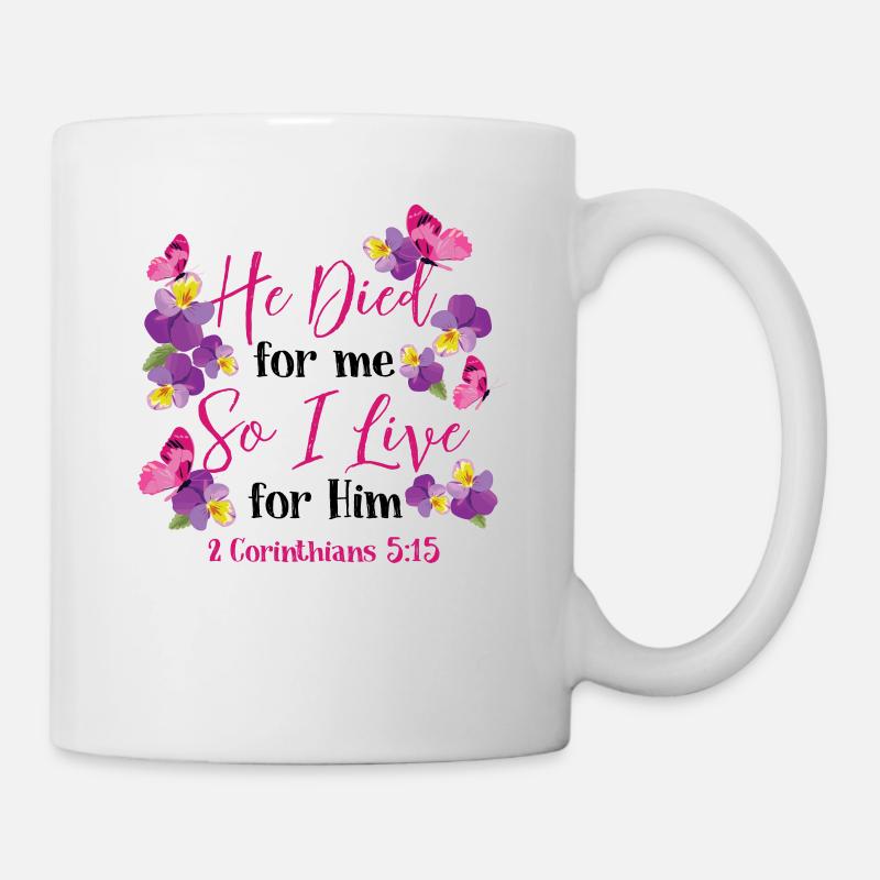 Christlicher Bibelvers Blume Schmetterling - Tasse - Weiß