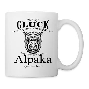 Alpaka Wer sagt Glück kann man nicht anfassen - Tasse - Weiß - Rechts