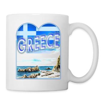 Watercolor UK Coast GR m Heart u Fagge Greece Greek - Mug - white - Right