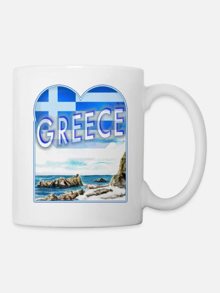 Watercolor UK Coast GR m Heart u Fagge Greece Greek - Mug - white