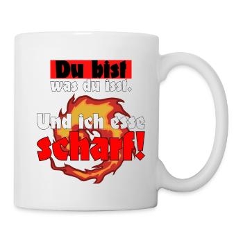 Du bist was du isst ich esse scharf chili Spruch - Tasse - Weiß - Rechts