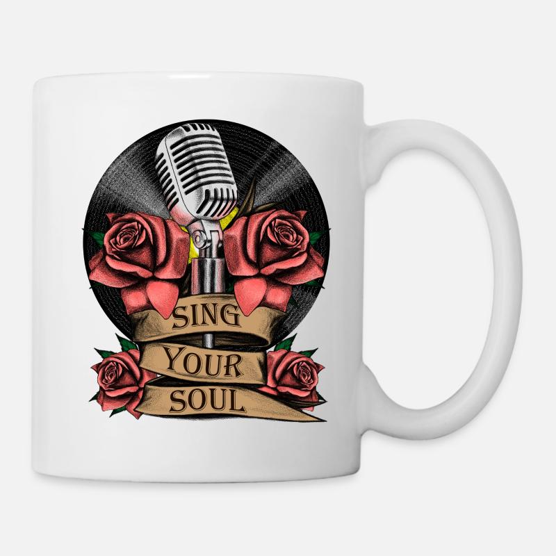 Microphone, Rose, Music, Singing, Vinyl, Soul - Mug - white
