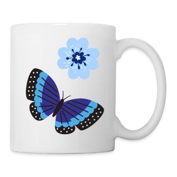 Blauer Schmetterling mit einer blauen Blume - Tasse - Weiß - Rechts