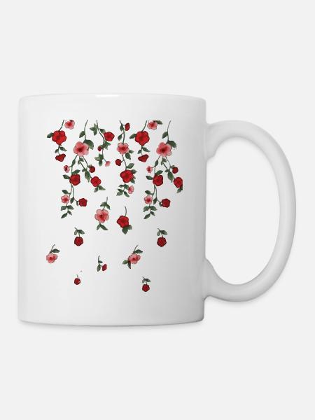 rosen,ranken,blumen, illustration,rot, floral - Tasse - Weiß