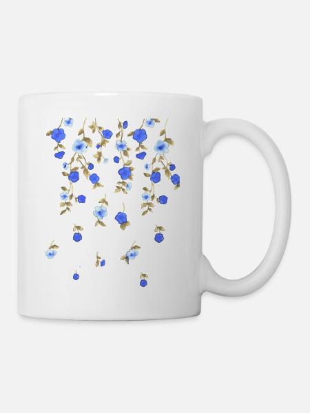 fleurs, bleu, vrilles, illustration, floral - Mug blanc - blanc