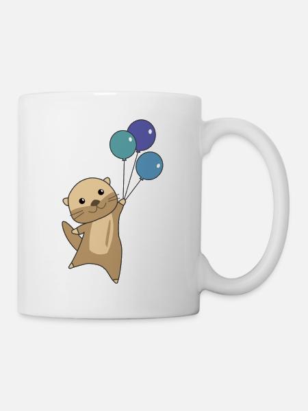 Otter süß Tier fliegt mit Luftballons nach oben - Mug blanc - blanc