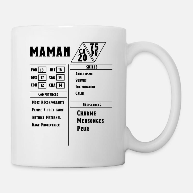 MAMAN Fiche Stats JDR RPG - Mug blanc - blanc