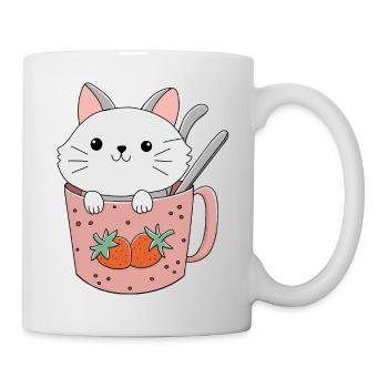 niedliche Kawai Katze in einer Tasse - Tasse - Weiß - Rechts