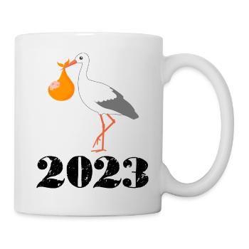 Bébé arrive en 2023, enceinte en 2023, cigogne arrive - Mug blanc - blanc - Droite