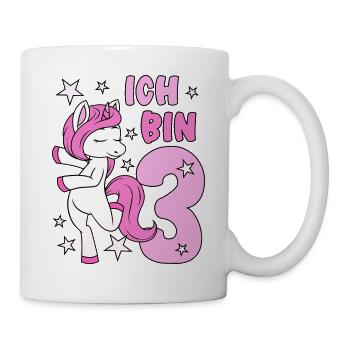 3. Geburtstag Mädchen süßes rosa Einhorn Ich bin 3 - Tasse - Weiß - Rechts