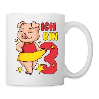 3. Geburtstag Mädchen süßes Schweinchen Ich bin 3 - Tasse - Weiß - Rechts
