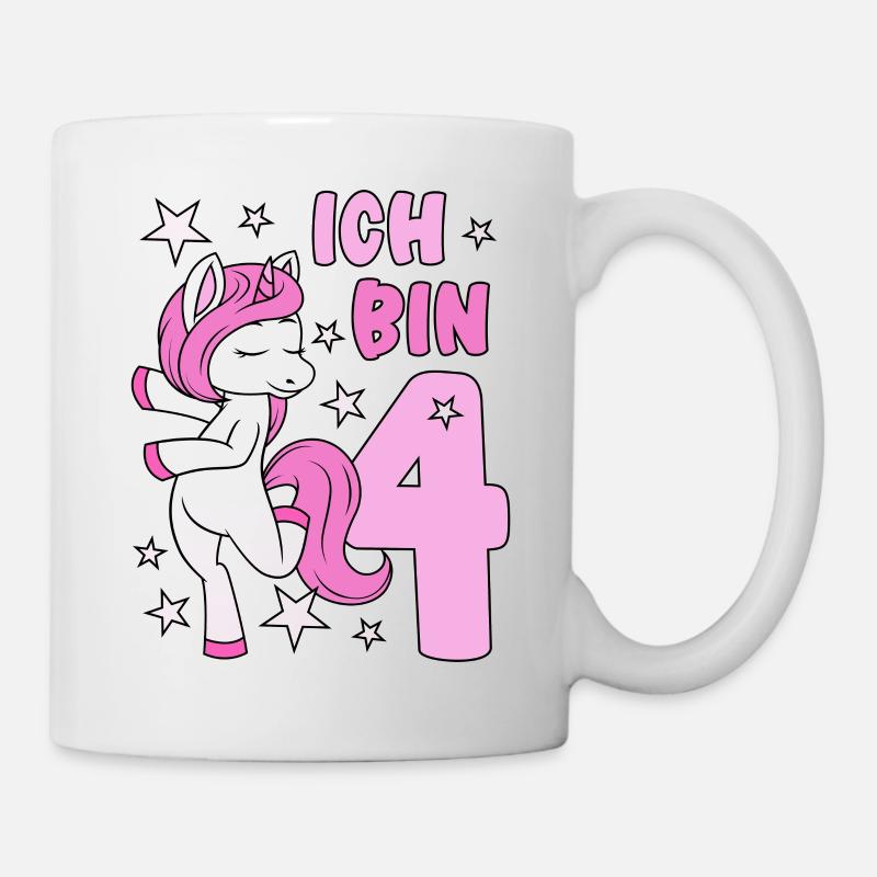 4. Geburtstag Mädchen süßes rosa Einhorn Ich bin 4 - Tasse - Weiß
